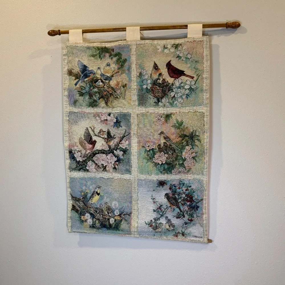 Lena Liu Woven Bird Tapestry Wall Hanging Large Vintage Nature Art Grandmacore